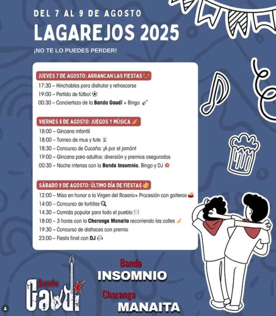 En este momento estás viendo 🎉 FIESTAS DE LAGAREJOS 2025 – ¡TRES DÍAS A TOPE Y BANDA GAUDÍ EN DIRECTO! 🔥