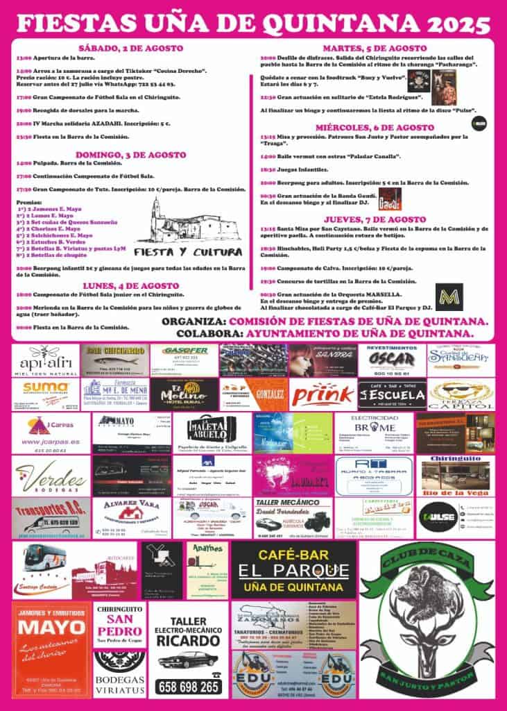 En este momento estás viendo 🎉 Fiestas de Uña de Quintana 2025 –  – ¡UNA SEMANA DE FIESTAS, SABOR Y MÚSICA EN VIVO! 🔥