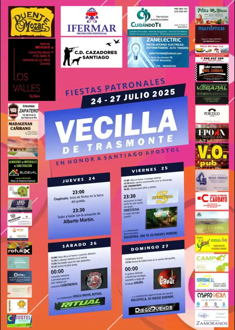 🎉 Fiestas Patronales de Vecilla de Trasmonte 2025 📅 Del 24 al 27 de julio 🙏 En honor a Santiago Apóstol