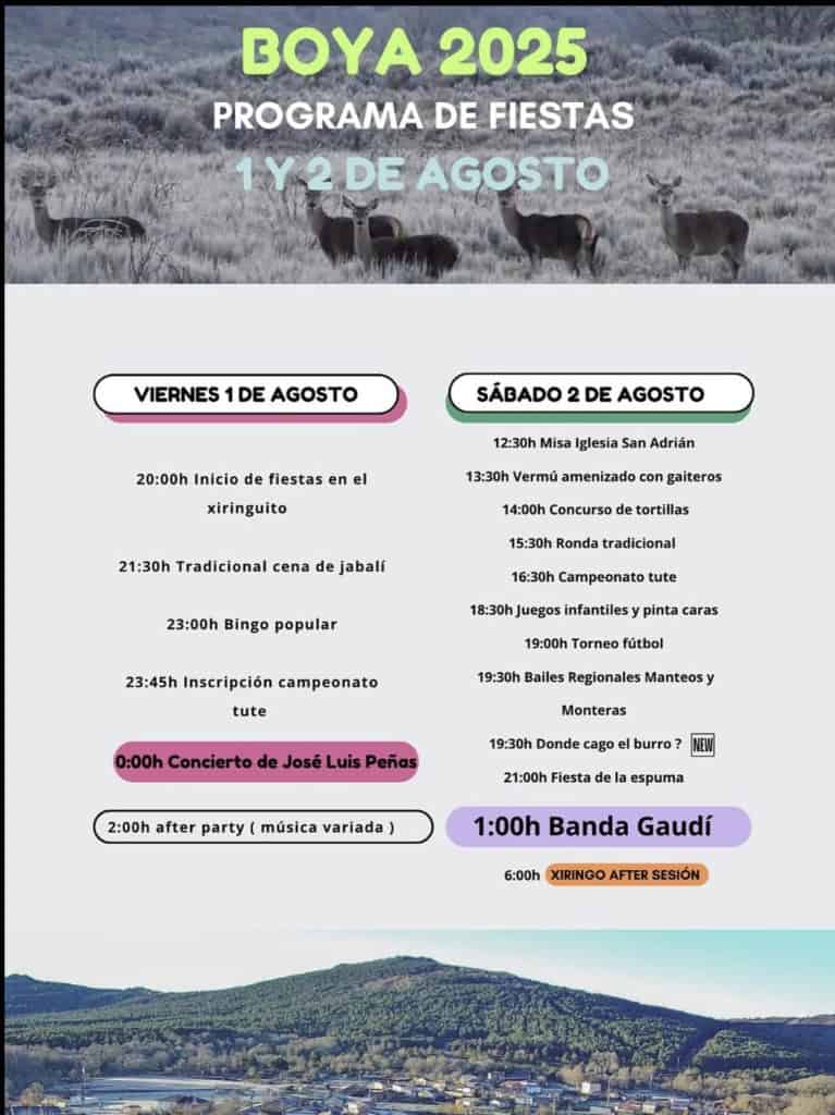 En este momento estás viendo 🥳 BOYA 2025 – PROGRAMA DE FIESTAS  📅 Fechas: 1 y 2 de agosto