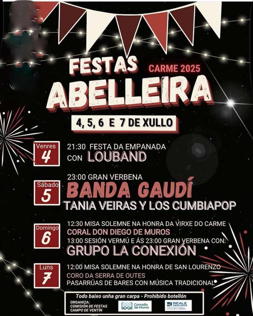Lee más sobre el artículo PROGRAMA DE FIESTAS ABELLEIRA (MUROS, LA CORUÑA) 2025